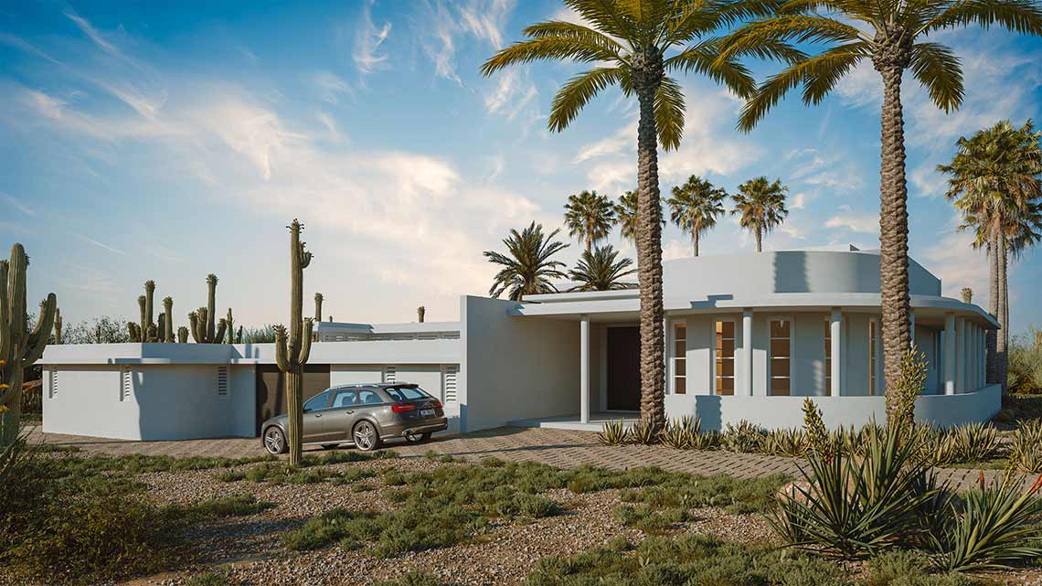 3D-Visualisierung einer modernen Villa, Frontfassade