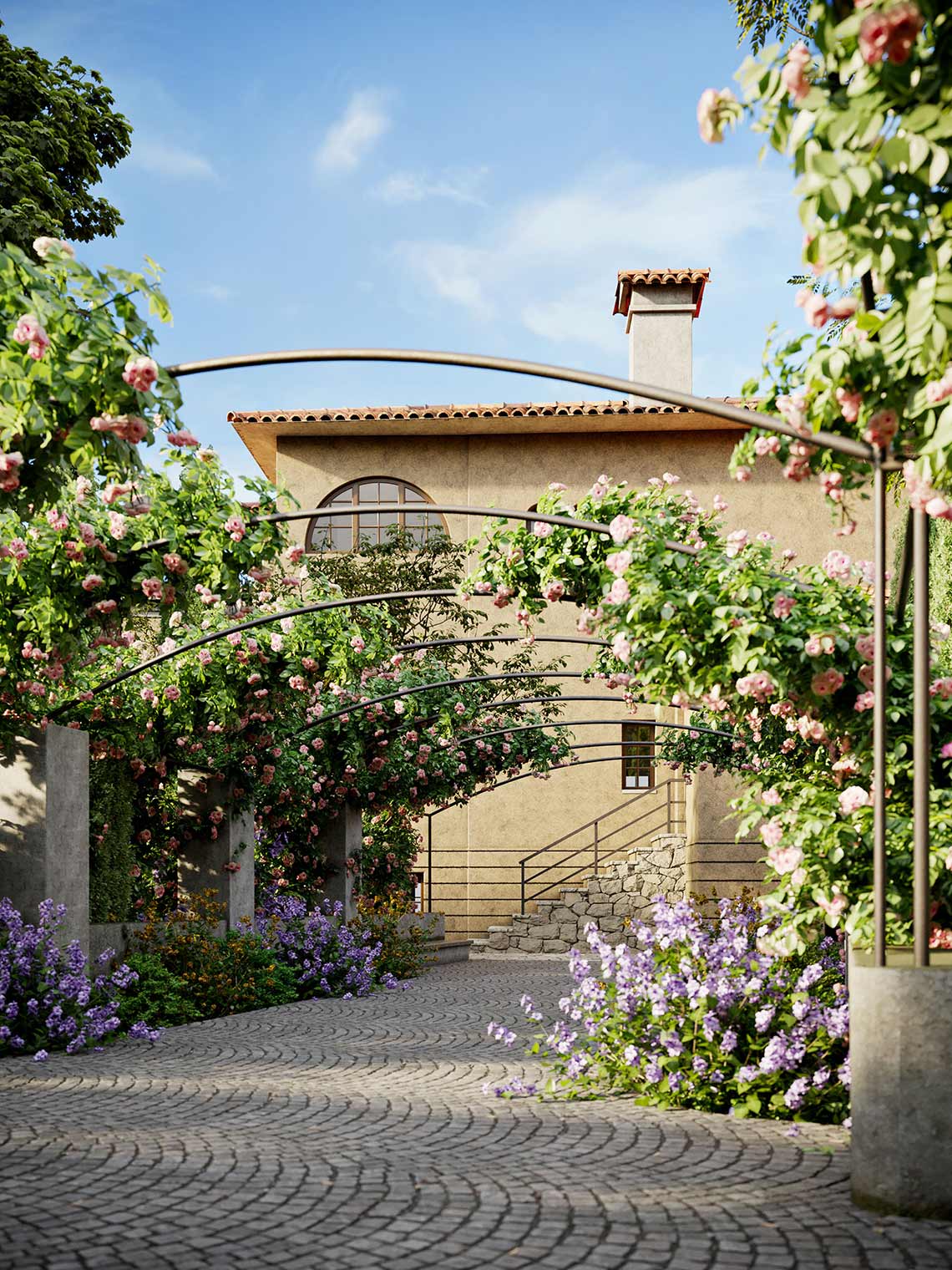 Architekturvisualisierung einer französischen Villa, Eingangsbereich