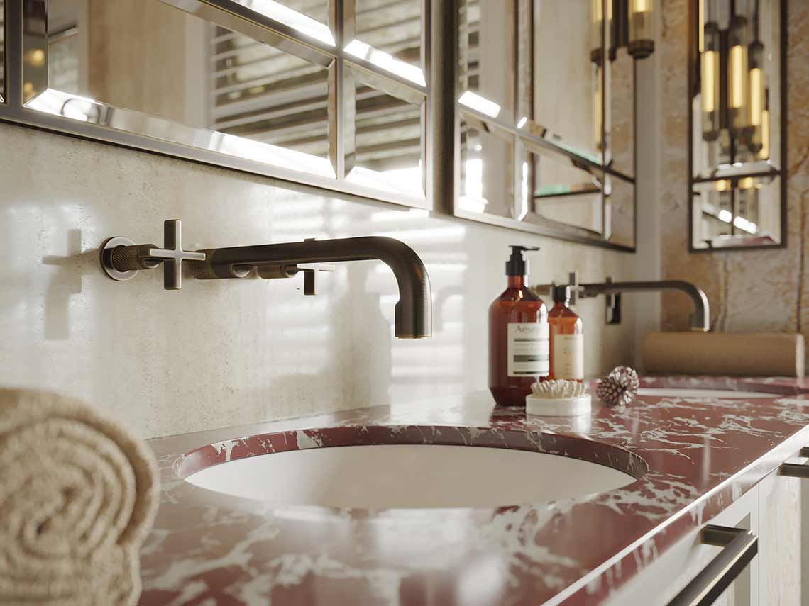 Badezimmer-Nahaufnahme in einem luxuriösen Badezimmer-Visualisierungsprojekt
