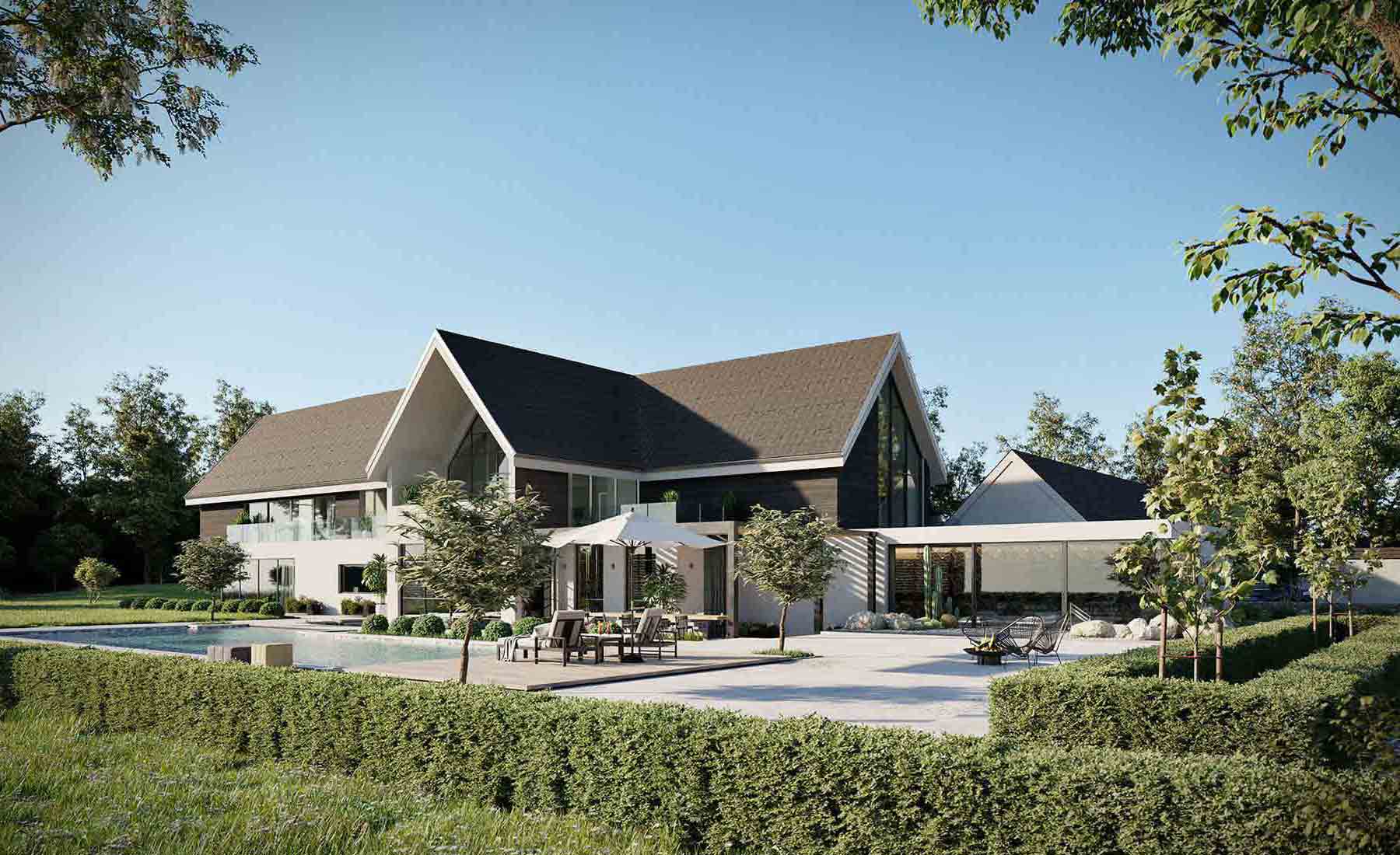 3d render moderne weisse villa in uk